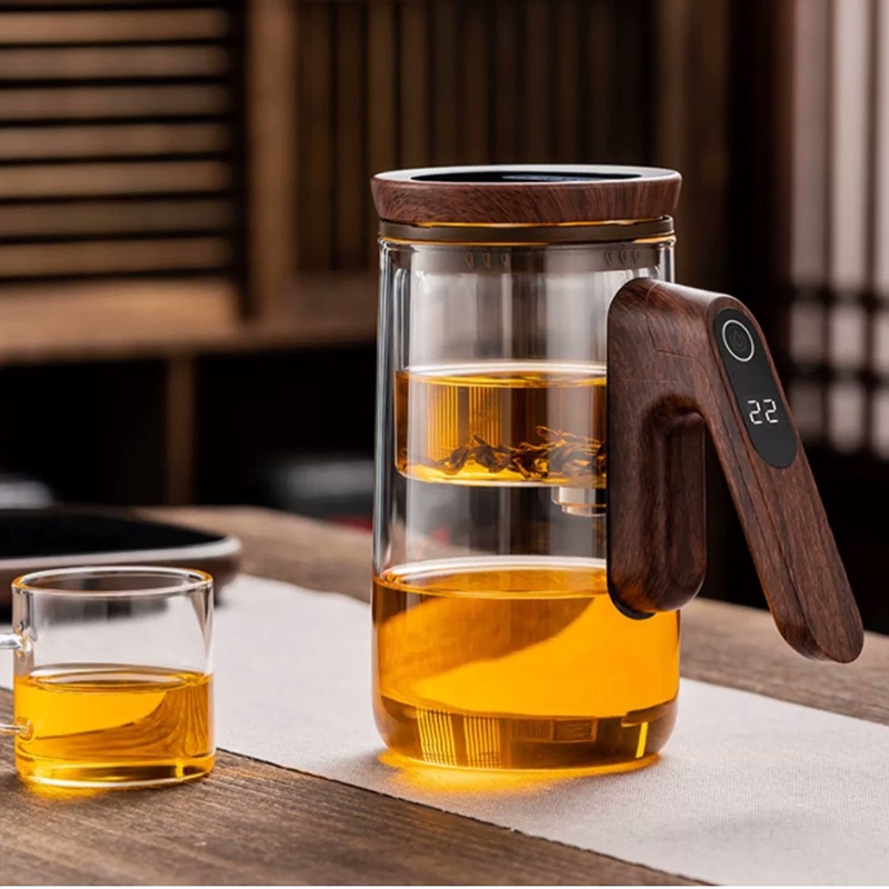 Smart Glass Tea Maker with Temperature Control and Wood Handle