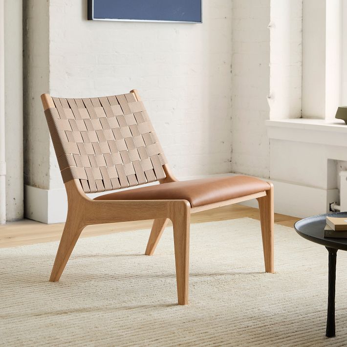 Anton Leather & Teak Woven Slat Chair